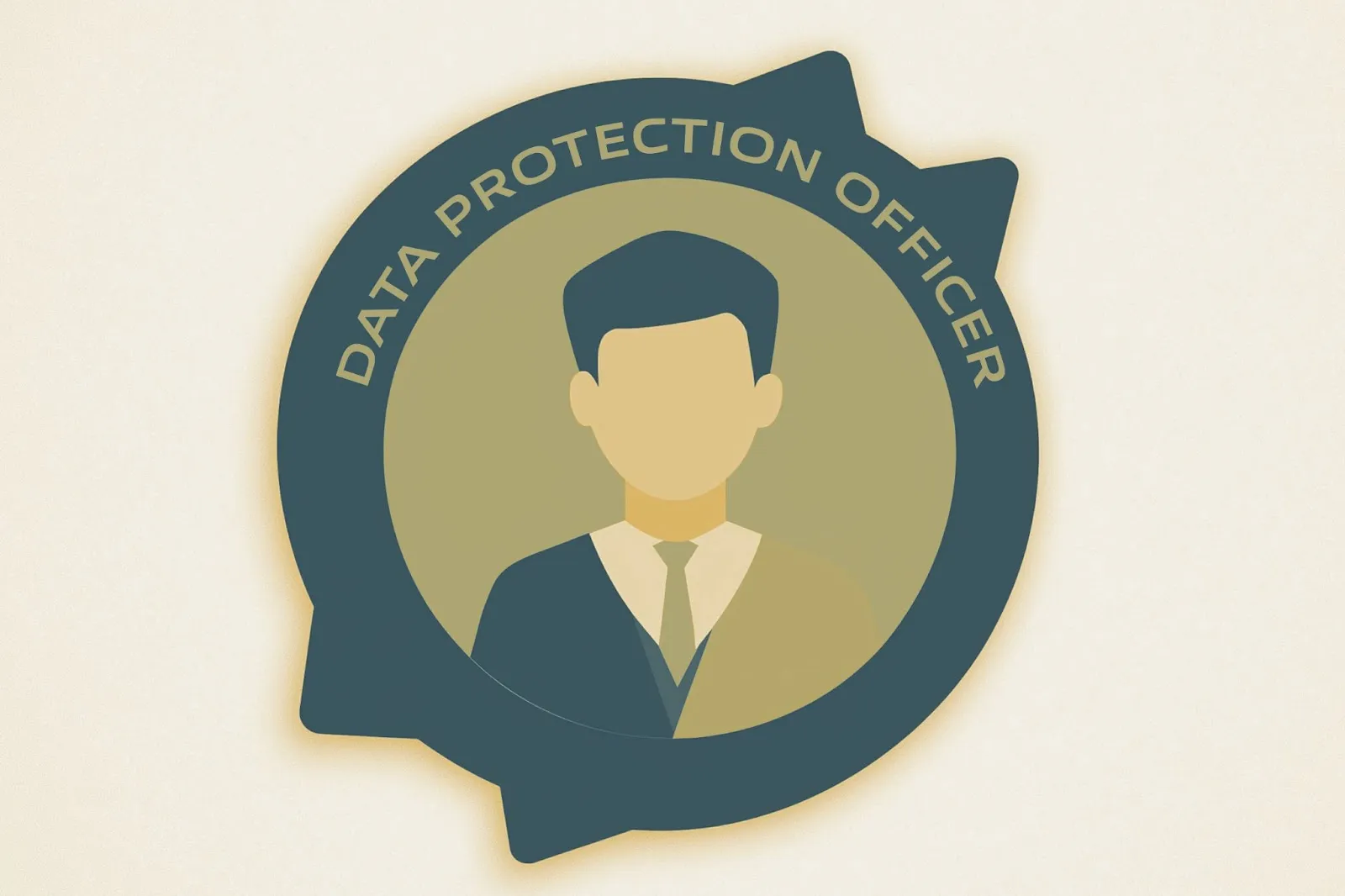 Illustrated badge with Data Protection Officer text encircling a suited professional silhouette