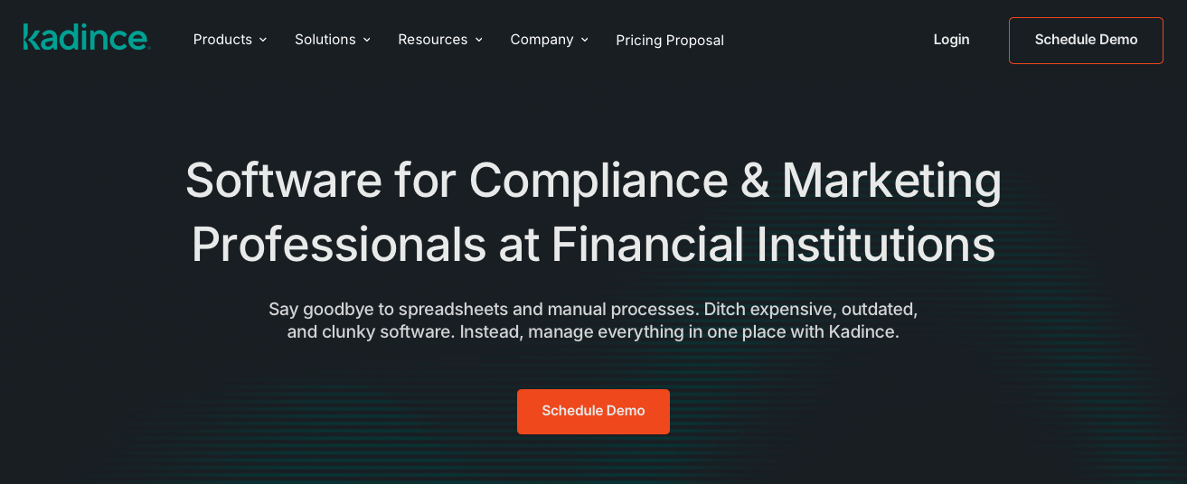 Kadince homepage advertising compliance and marketing software for financial institutions